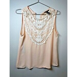 Forever 21 Lace Blouse WMNS S Peach Sheer Coquette Soft Girl Feminine Boho Fairy